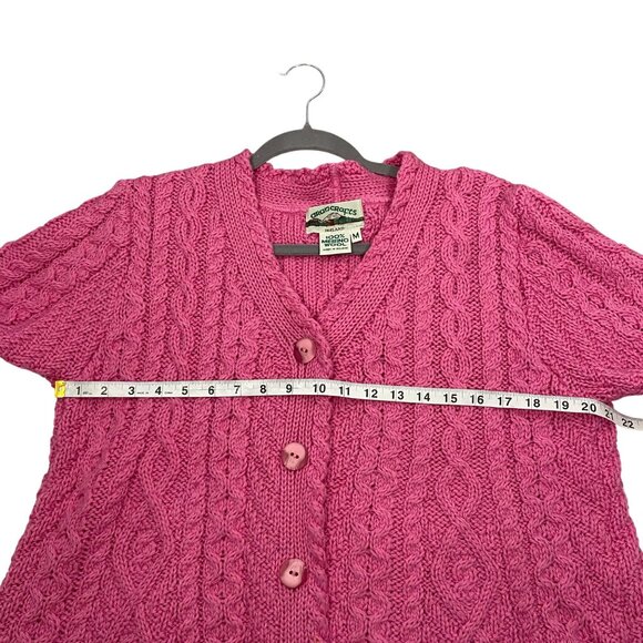 Aran Crafts Pink Cable Knit Merino Wool Cardigan Sweater M colorful pink scallop - Picture 7 of 10